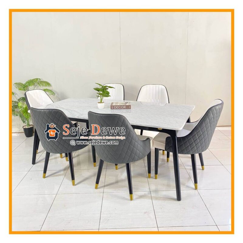 Meja makan set top marmer