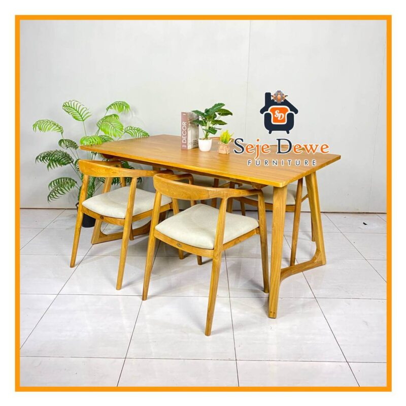 Set Meja Makan Jati V Shape Jepara