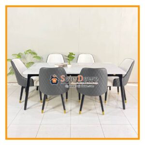 meja makan set 6 kursi top marmer