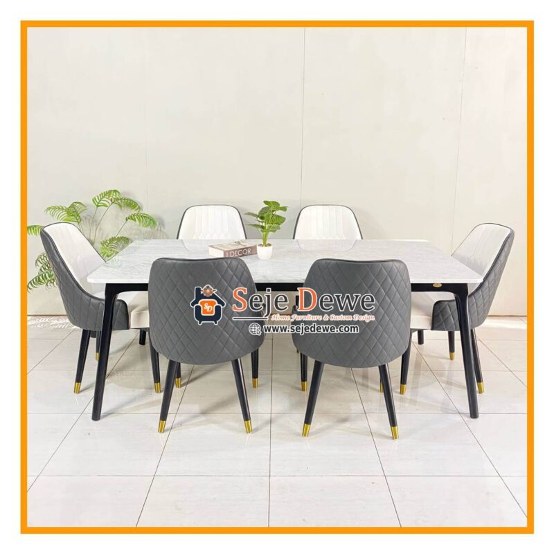 meja makan set 6 kursi top marmer
